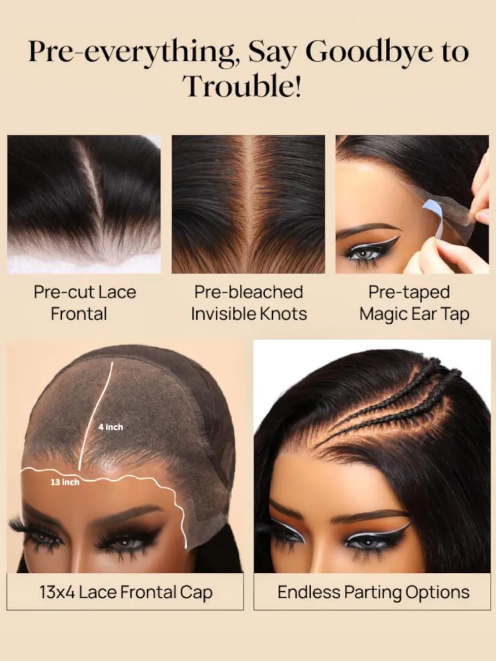 UNICE 18 inch Pre Everything Glueless Wigs Human Hair Pre Plucked Pre Cut Espresso Brown Highlight Loose Body Wave 13x4 HD Lace Front Human Hair Wig Bleached Knots Natural Hairline 150% Density