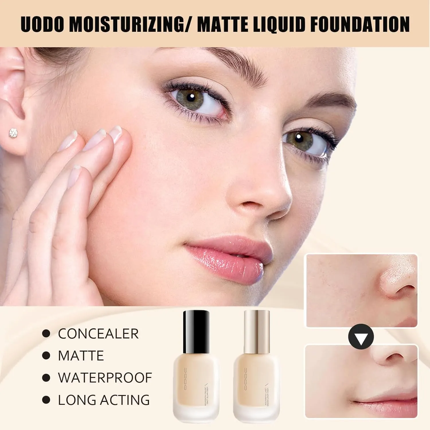 UODO Liquid Foundation - UODO Moisturizing Light Foundation/UODO Matte Long Lasting Foundation, UODO Foundation, Invisible Foundation Makeup Uodo, Uodo Maquillaje (Matte W02 Brighten)