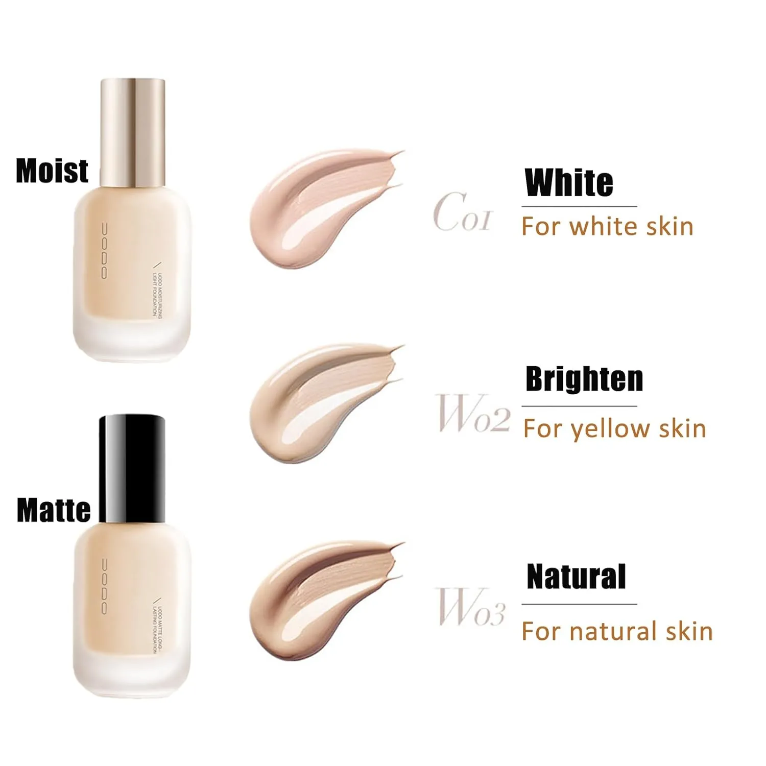 UODO Liquid Foundation - UODO Moisturizing Light Foundation/UODO Matte Long Lasting Foundation, UODO Foundation, Invisible Foundation Makeup Uodo, Uodo Maquillaje (Matte W02 Brighten)
