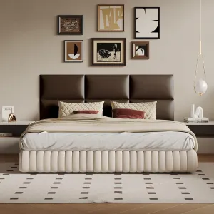Upholstered Headboard Queen - Bed Backboard, Dark Brown Faux Leather Panels, 24 x 12 Inches Each, 6-Piece Set, Modern Headboard Queen Design, Easy to Assemble, Perfect for Queen Beds