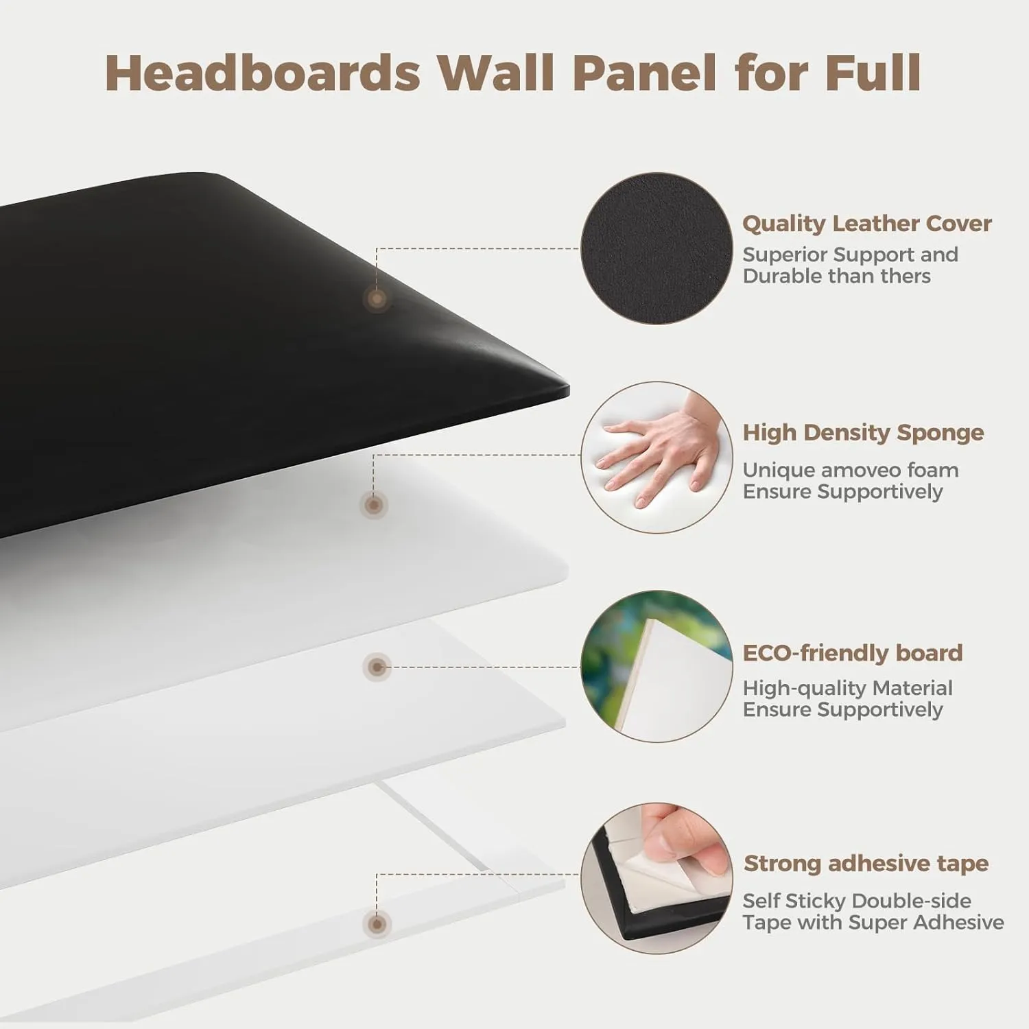 Upholstered Headboard Queen - Bed Backboard, Dark Brown Faux Leather Panels, 24 x 12 Inches Each, 6-Piece Set, Modern Headboard Queen Design, Easy to Assemble, Perfect for Queen Beds