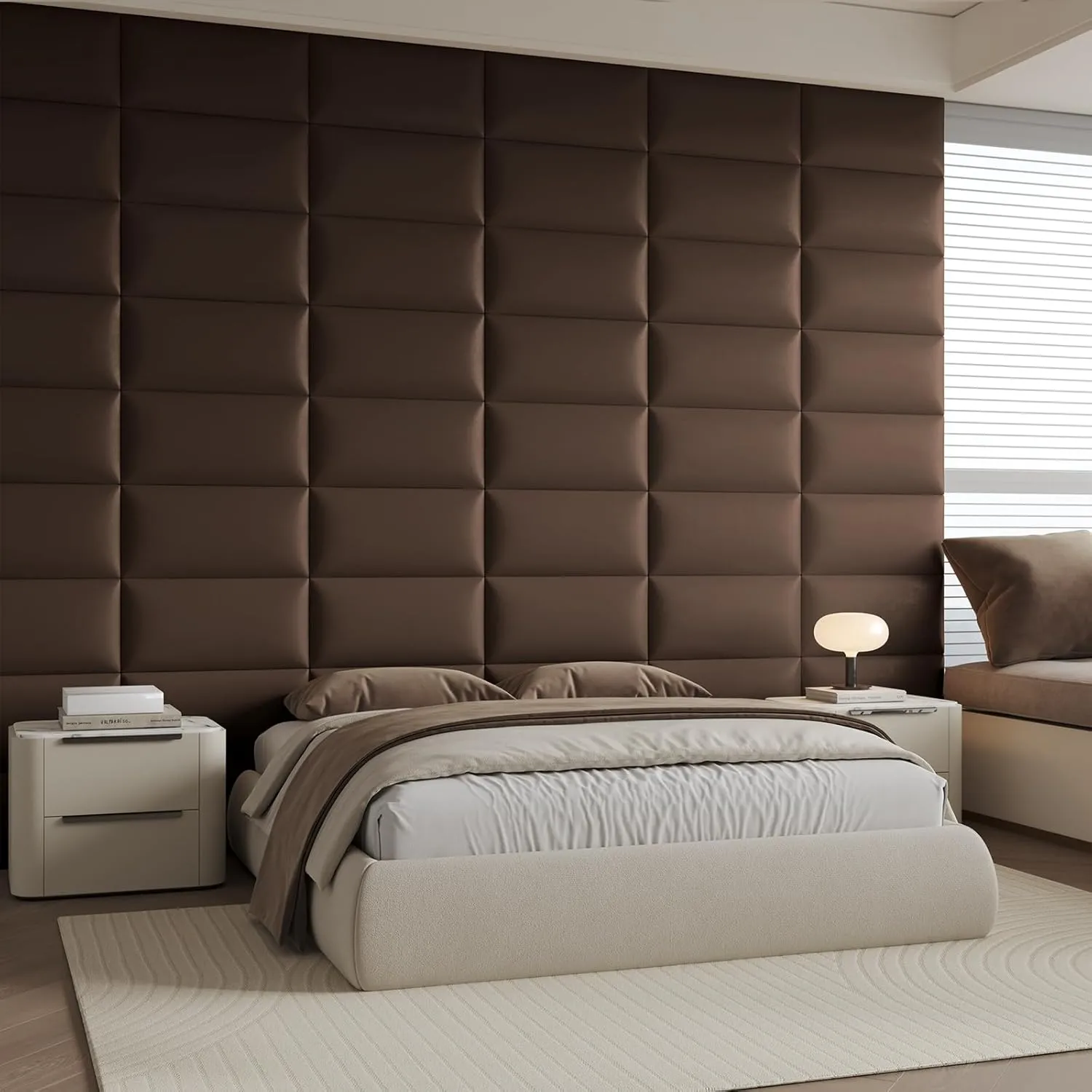 Upholstered Headboard Queen - Bed Backboard, Dark Brown Faux Leather Panels, 24 x 12 Inches Each, 6-Piece Set, Modern Headboard Queen Design, Easy to Assemble, Perfect for Queen Beds