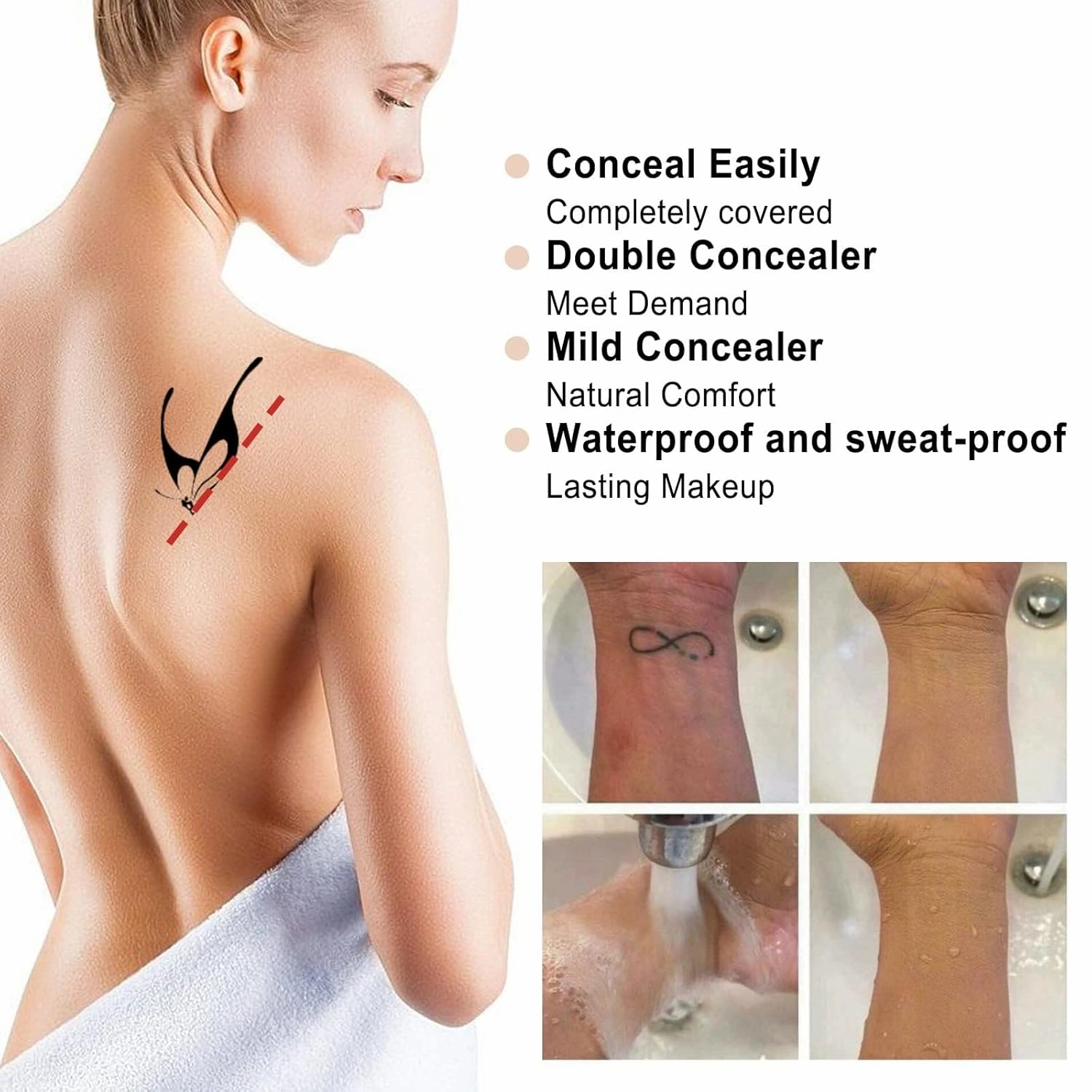Upliftjoys Tattoo Concealer Makeup,Tattoo Cover Up Makeup Waterproof,Full Coverage Concealer for Tattoos,Long Lasting,Smudge-Proof & Transfer-Resistant (2SET)