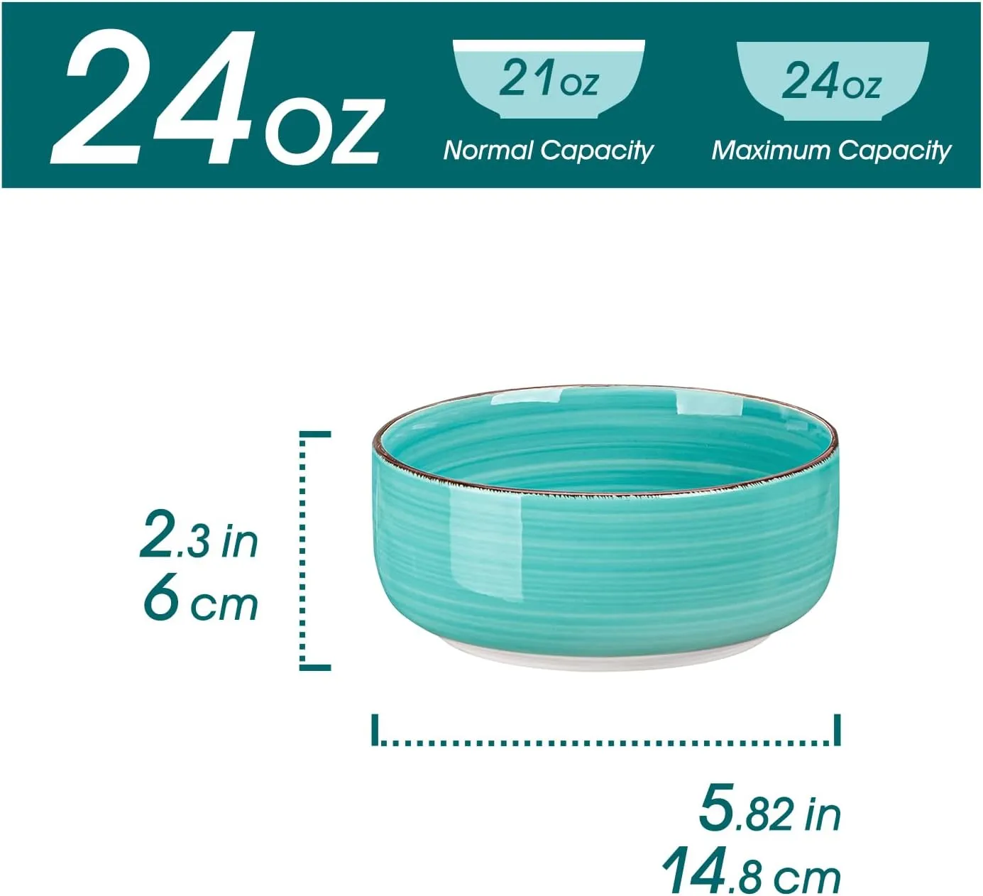 vancasso Bonita Cereal Bowls Set of 6, 24 Oz Ceramic Bowls for Kitchen, Dishwasher & Microwave Safe Bowls for Soup, Cereal, Dessert, Fruit, Blue Colored Bowl Set