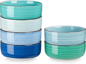vancasso Bonita Cereal Bowls Set of 6, 24 Oz Ceramic Bowls for Kitchen, Dishwasher & Microwave Safe Bowls for Soup, Cereal, Dessert, Fruit, Blue Colored Bowl Set