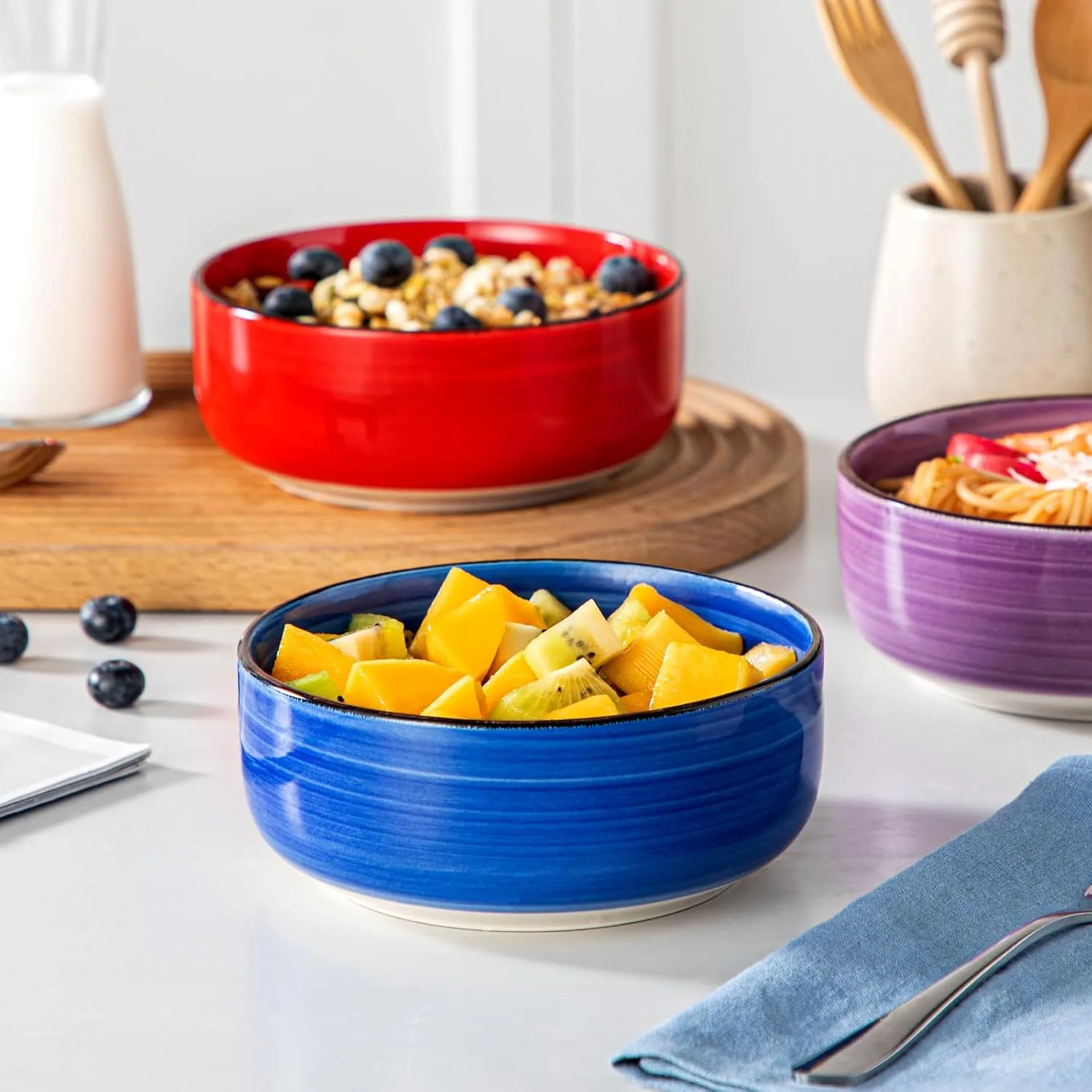 vancasso Bonita Cereal Bowls Set of 6, 24 Oz Ceramic Bowls for Kitchen, Dishwasher & Microwave Safe Bowls for Soup, Cereal, Dessert, Fruit, Warm Colored Bowl Set