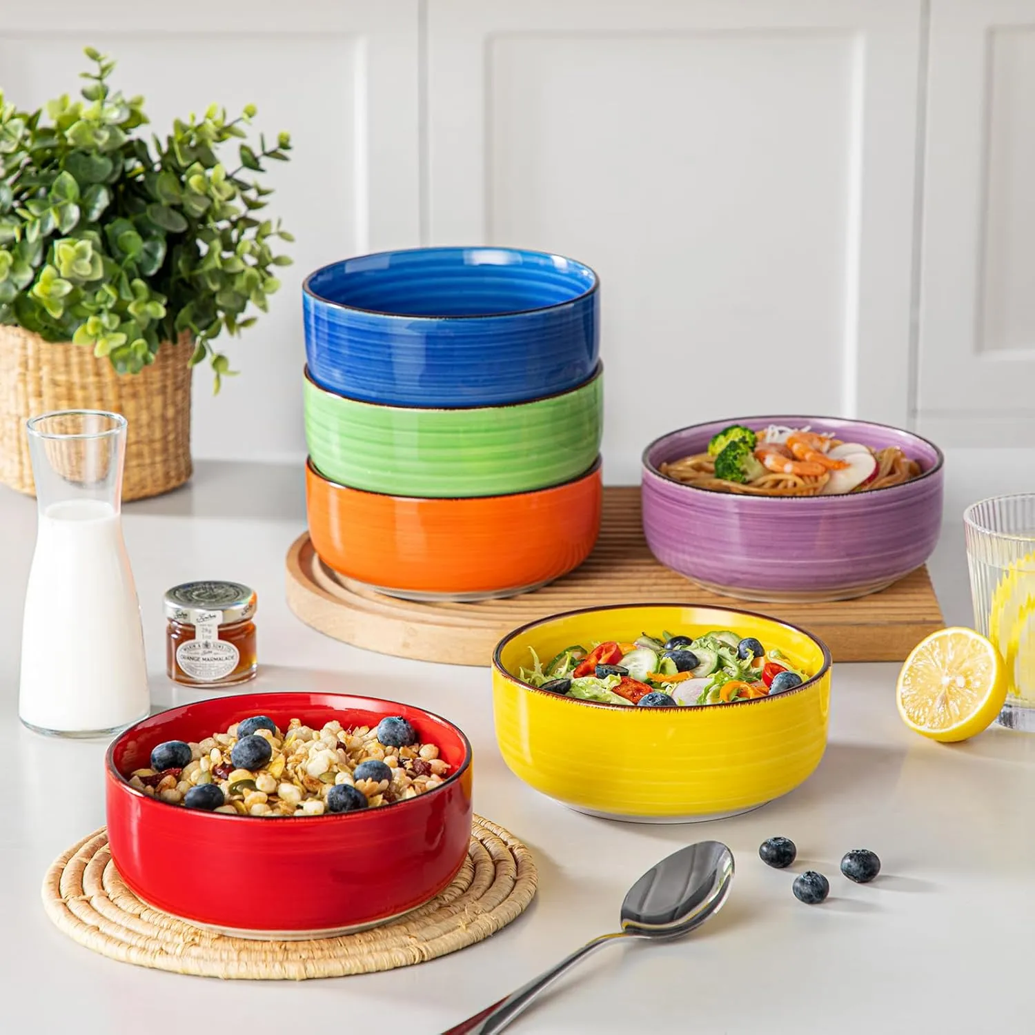 vancasso Bonita Cereal Bowls Set of 6, 24 Oz Ceramic Bowls for Kitchen, Dishwasher & Microwave Safe Bowls for Soup, Cereal, Dessert, Fruit, Warm Colored Bowl Set
