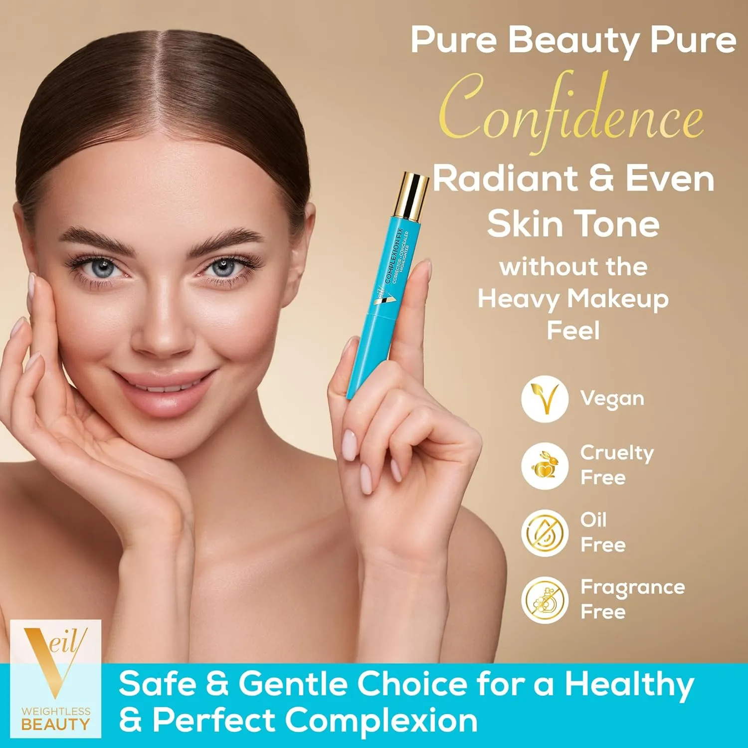 Veil Cosmetics - Complexion Fix Concealer - Liquid Concealer for Under Eye   Dark Circles - Highlight, Contour, Correct - Anti-Aging - Vegan Makeup Pen - Hydrating Lightweight (4N Tan Neutral)