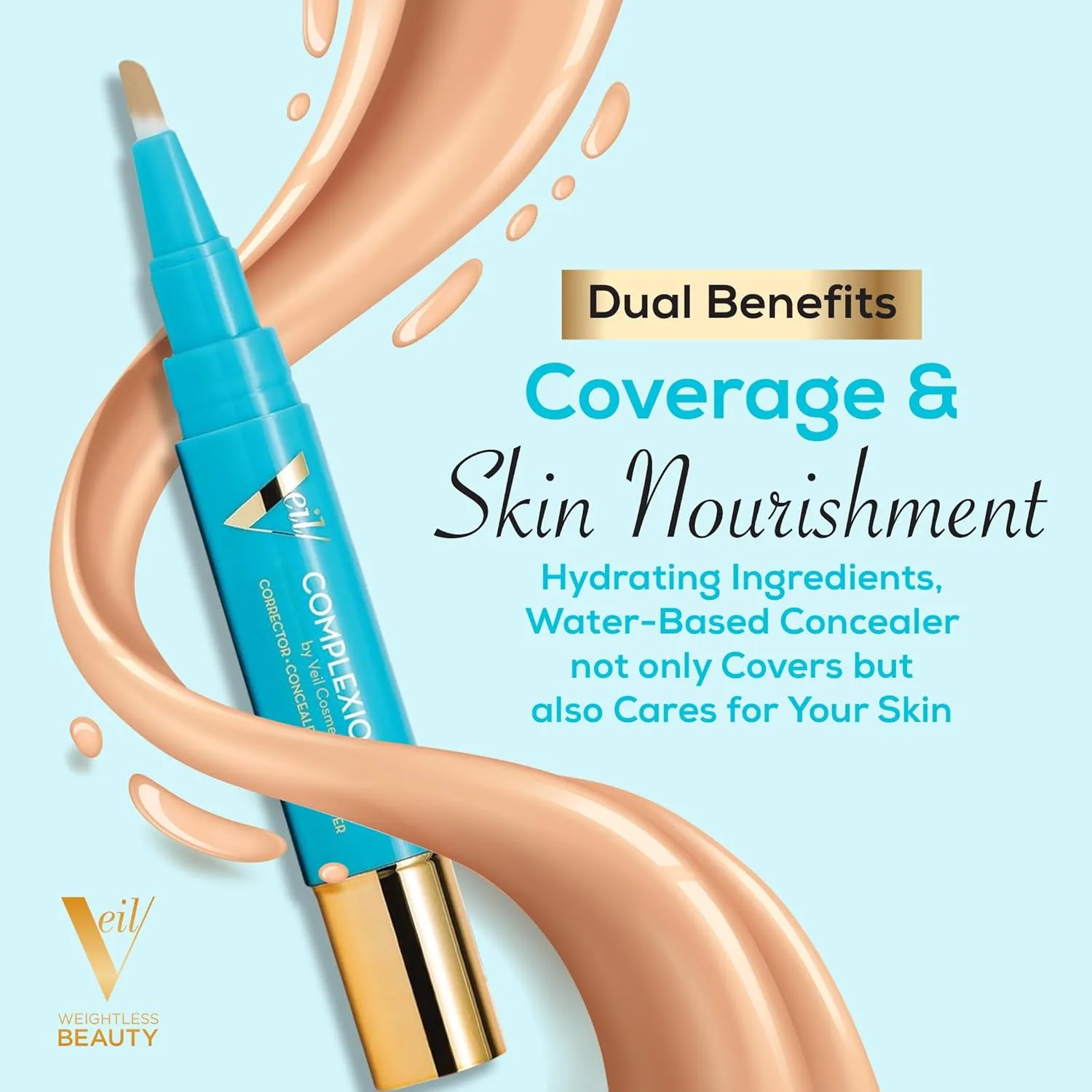 Veil Cosmetics - Complexion Fix Concealer - Liquid Concealer for Under Eye   Dark Circles - Highlight, Contour, Correct - Anti-Aging - Vegan Makeup Pen - Hydrating Lightweight (4N Tan Neutral)