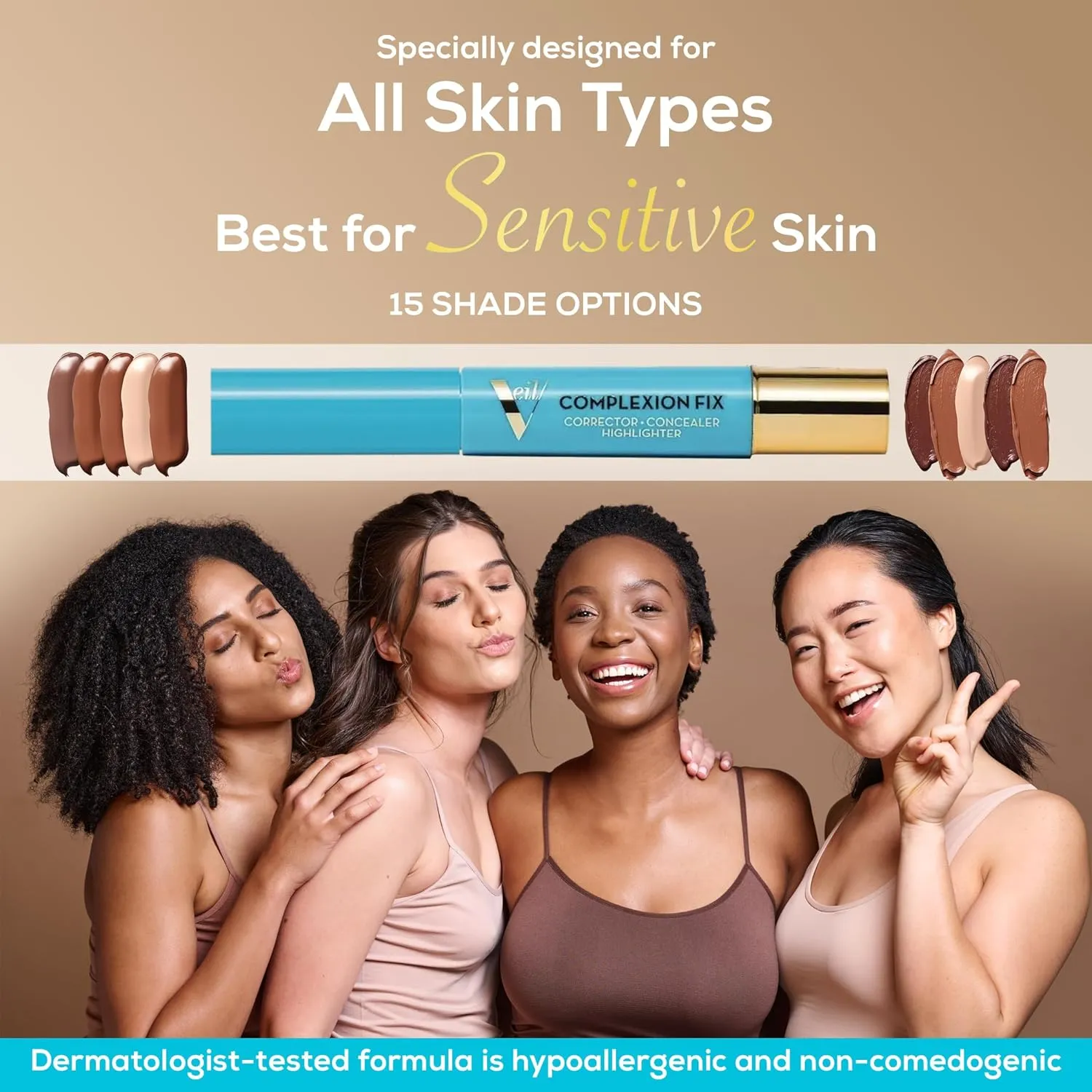 Veil Cosmetics - Complexion Fix Concealer - Liquid Concealer for Under Eye   Dark Circles - Highlight, Contour, Correct - Anti-Aging - Vegan Makeup Pen - Hydrating Lightweight (4N Tan Neutral)