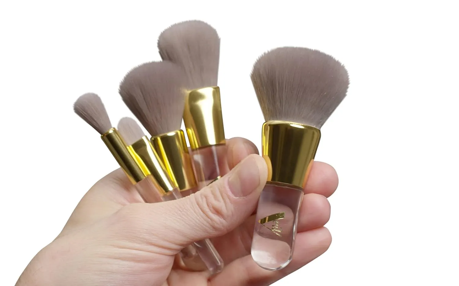 Veil Cosmetics | Pro On The Go 5 Piece Makeup Brush Set | 1 Concealer Brush, 1 Foundation Brush, 1 Lip Brush, 1 Cheek Brush & 1 Buffer Brush | Travel Size | Vegan | Powder, Liquid, or Cream Products