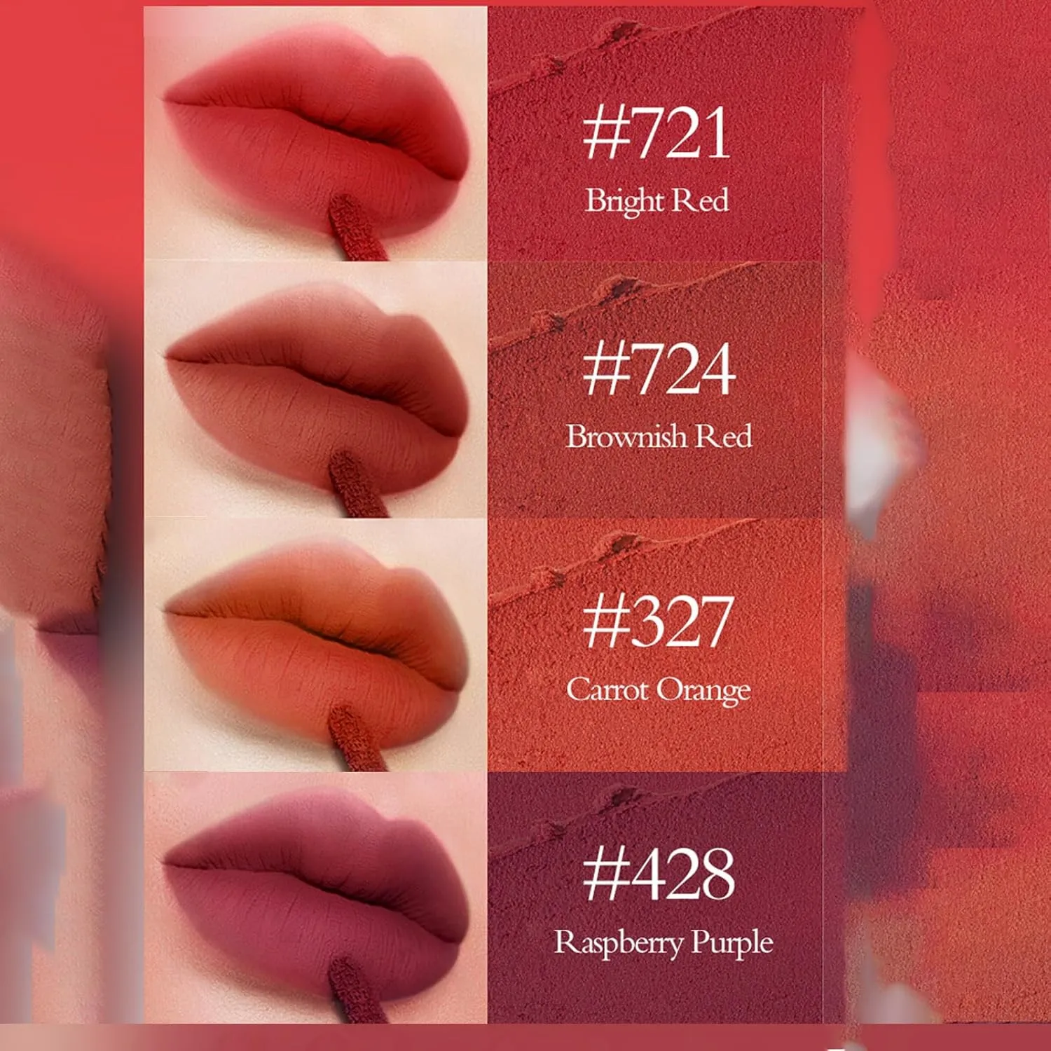 Velvet Matte Lip Glaze – Long-Lasting Satin Finish,Lightweight & Non-Sticky Liquid Lipstick for Smooth,Blurred Color Look (#724Dark red)