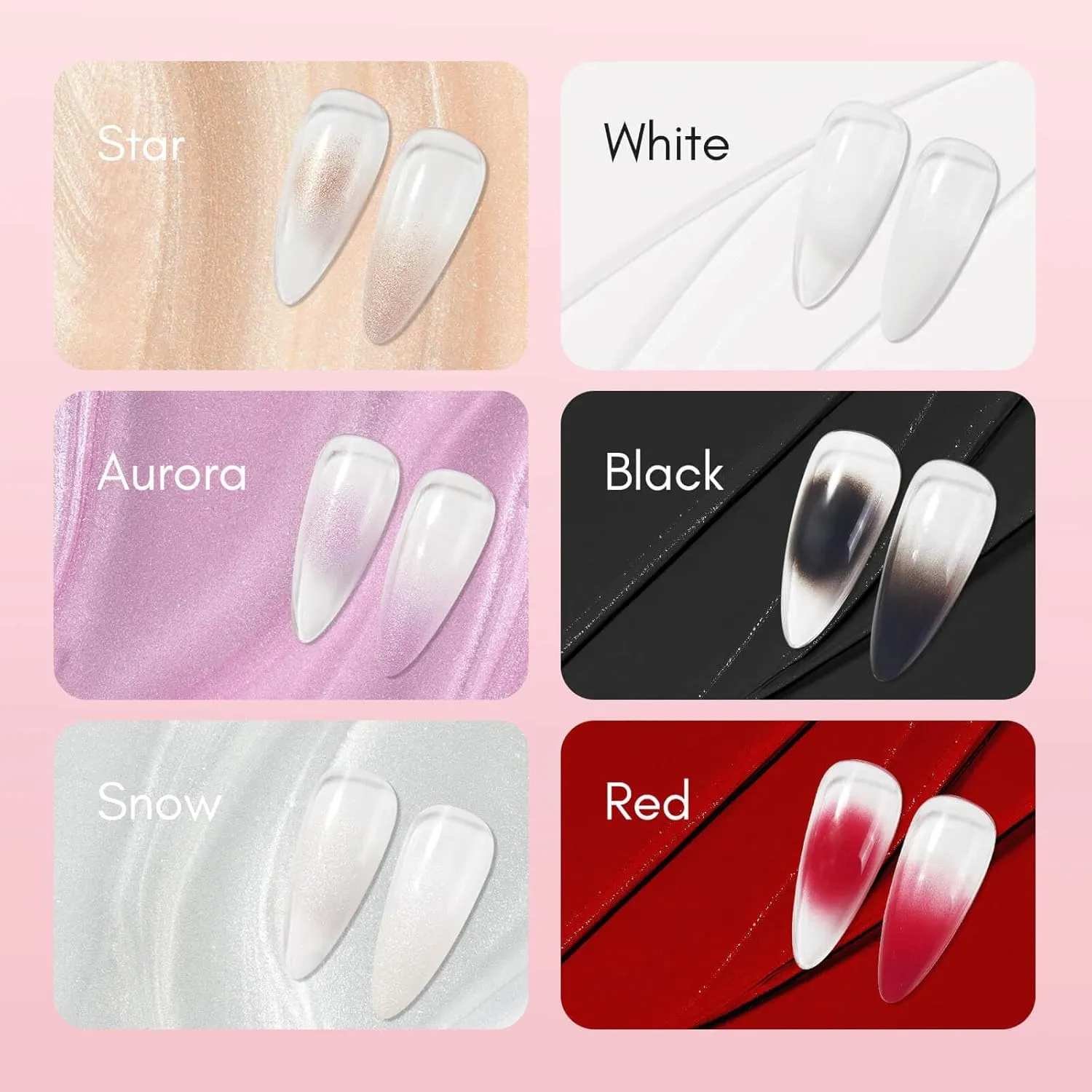 Vettsy 5-in-1 Cushion Ombre Art Gel Set - Classic Colors (White, Red, Black) - HEMA-Free Solid Creamy Gel for Ombre, Nail Art, Full Application & Chrome - No-Wipe, Vegan & Cruelty-Free UV/LED Nail Gel