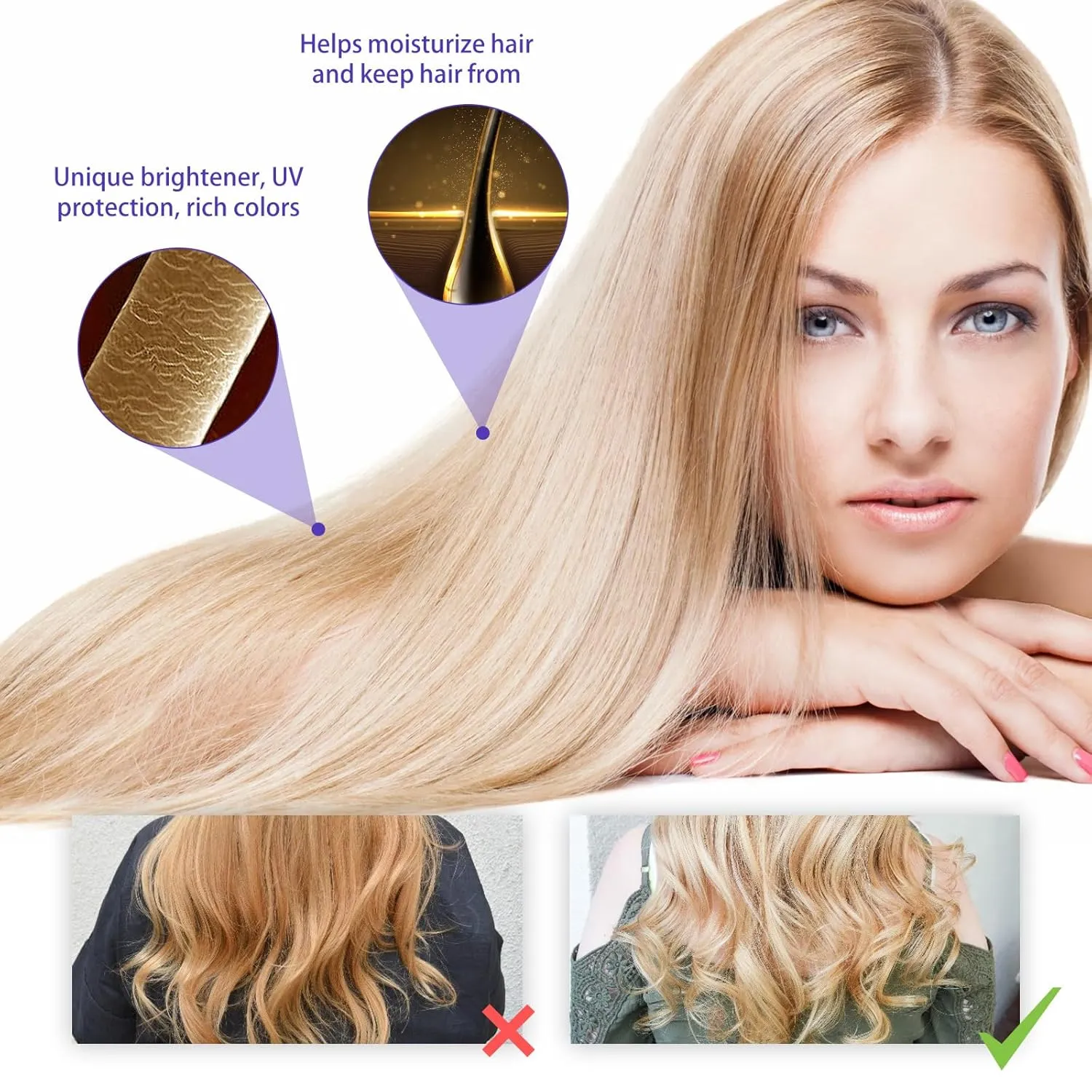 Vitamins Keratin Purple Hair Mask,Violet Blue Protein Deep Conditioner Treatment,Toner For Blonde Platinum Silver Gray Ash Or Brown Colored Dry And Damaged Brassy Hair (3pcs)