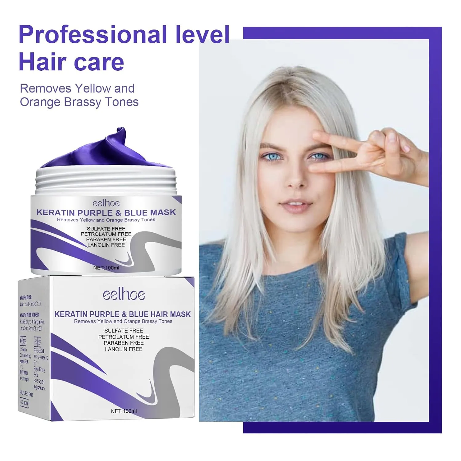 Vitamins Keratin Purple Hair Mask,Violet Blue Protein Deep Conditioner Treatment,Toner For Blonde Platinum Silver Gray Ash Or Brown Colored Dry And Damaged Brassy Hair (3pcs)