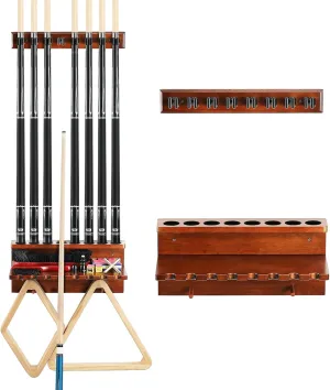 Wall Mount Pool Stick Holder - Billiards Pool Cue Rack Hardwood Pool Cue Set Holder for 8 Cues Sticks Storage Pool Table Accessories Equipment Organizer