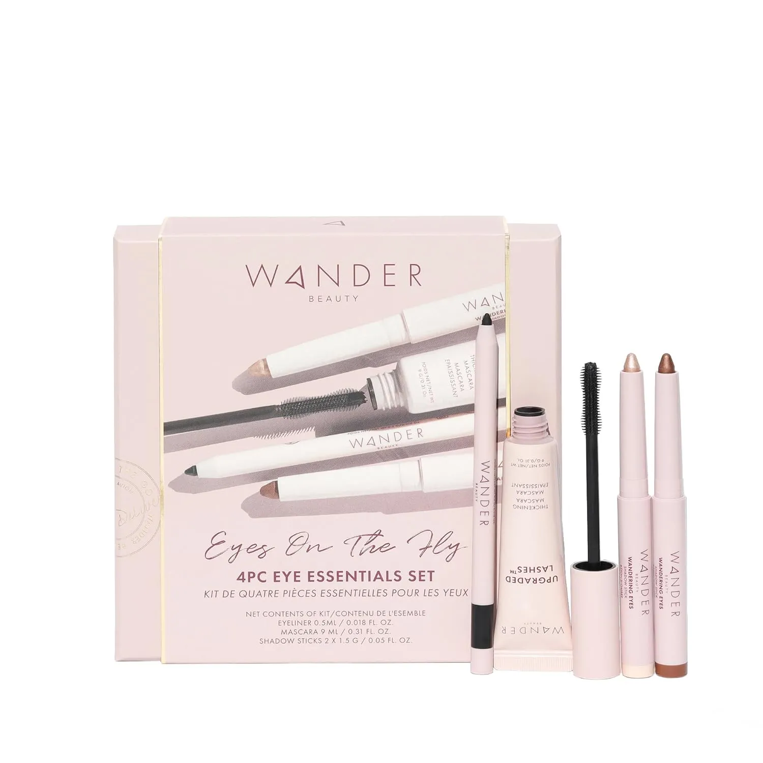 Wander Beauty Eyes on the Fly - 4 Piece Beauty Gift Set - Includes Skyliner, Upgraded Lashes Thickening Mascara, & 2 Wandering Eyes Cream Eyeshadow Sticks - Cruelty Free Natural Beauty Gifts