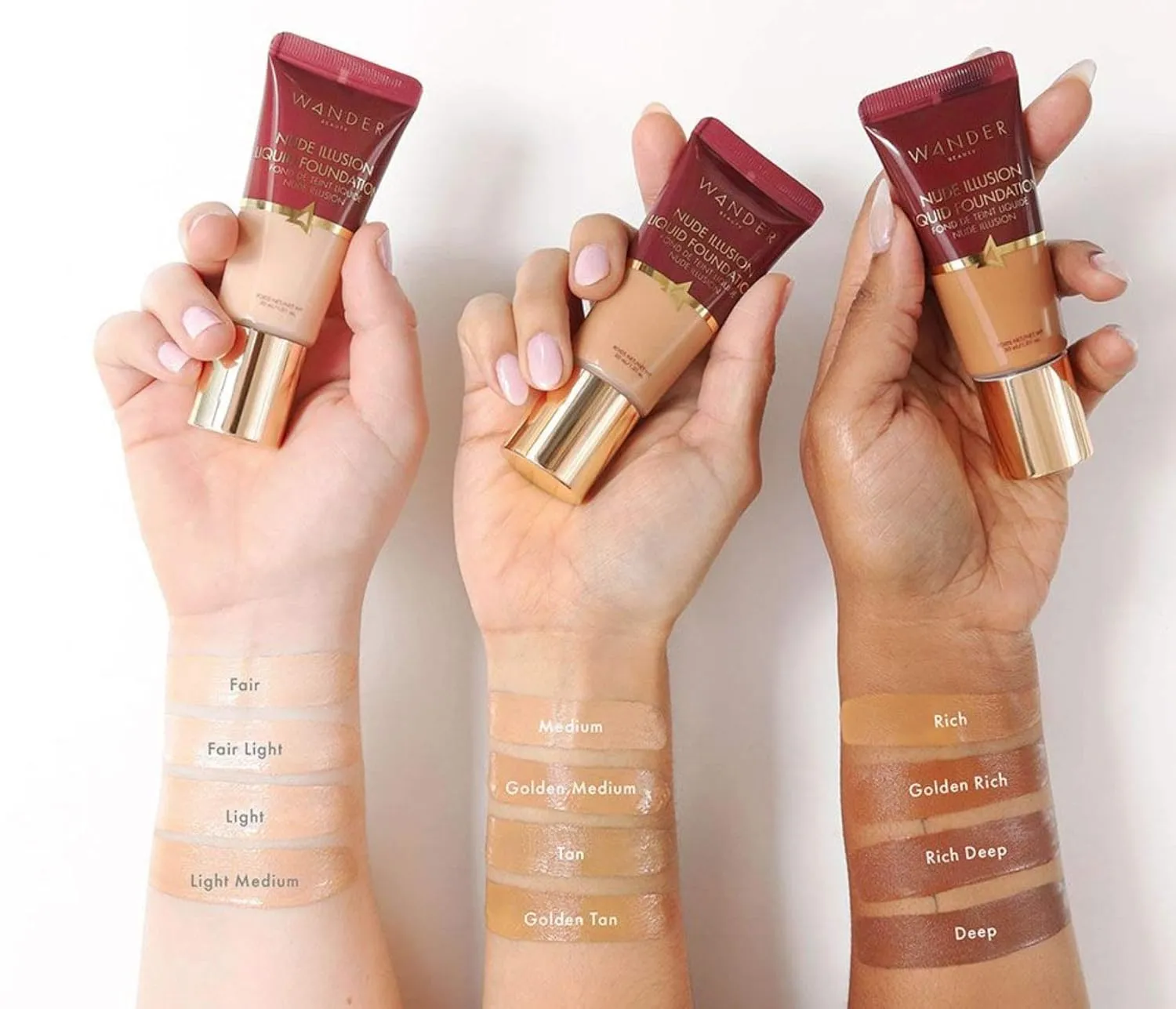 Wander Beauty Nude Illusion Liquid Foundation - Rich Deep - Medium to Full Coverage with Niacinamide & Lotus Extract - Natural Skin Finish - Blurs, Conceals & Contours - Travel-Friendly Tube