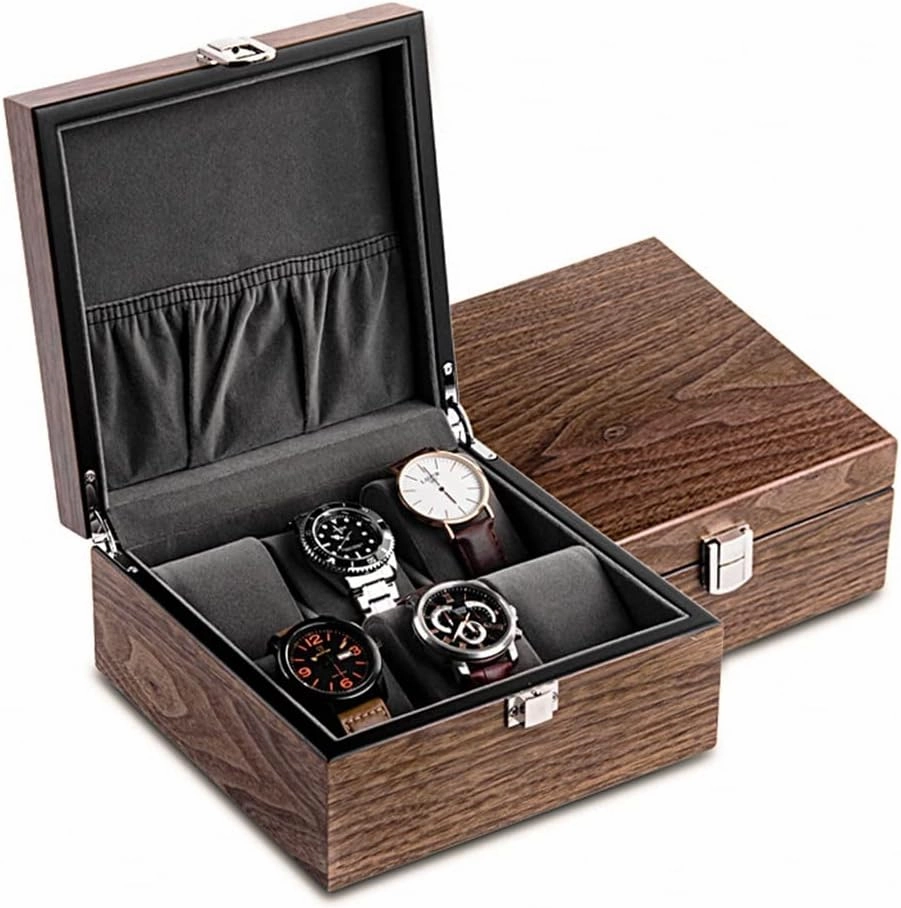 Watch Storage Box Walnut Wooden Watch Box Organizer for Men Brown Mechanical Watch Bracelet Collection Box Case Gift(Black)