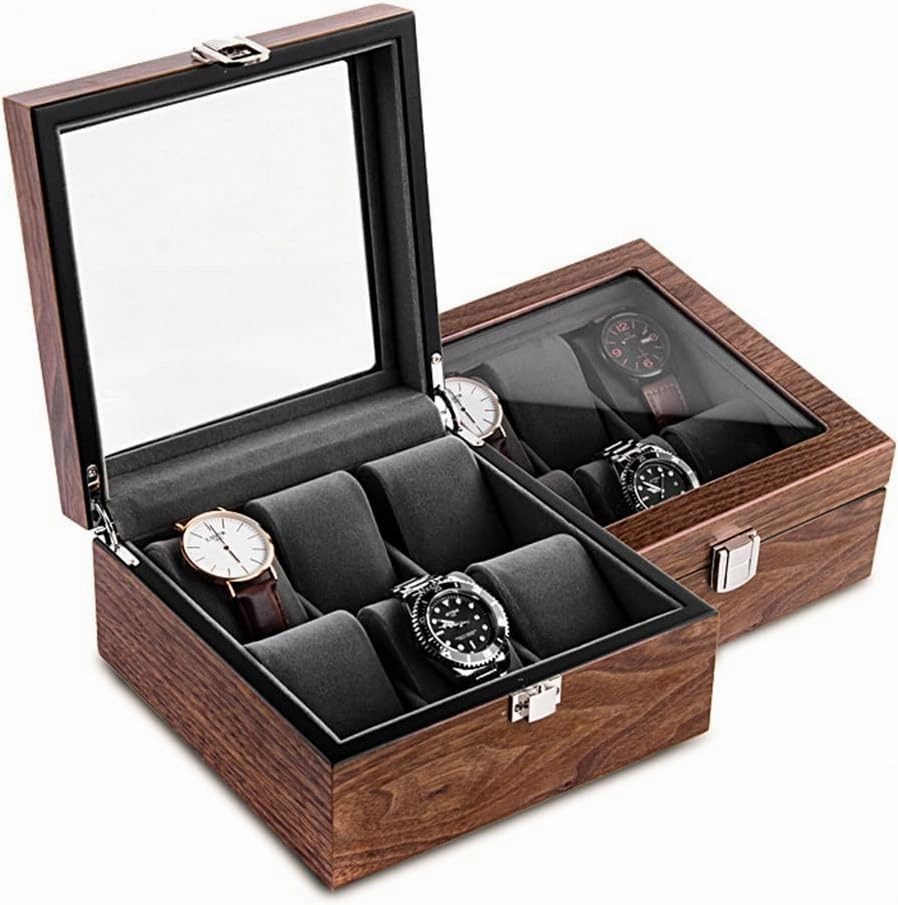 Watch Storage Box Walnut Wooden Watch Box Organizer for Men Brown Mechanical Watch Bracelet Collection Box Case Gift(Black)