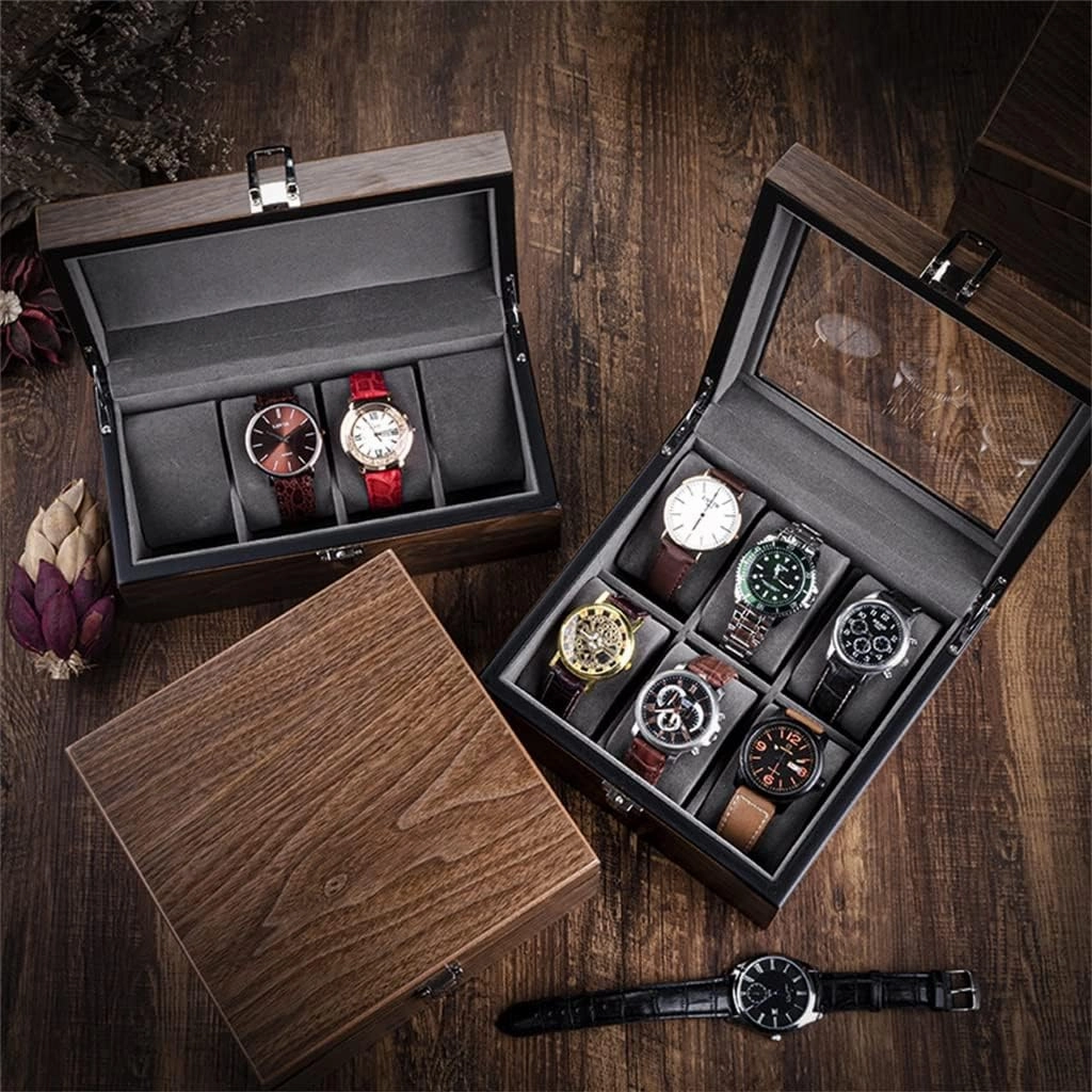 Watch Storage Box Walnut Wooden Watch Box Organizer for Men Brown Mechanical Watch Bracelet Collection Box Case Gift(Black)