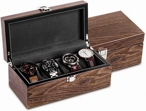Watch Storage Box Walnut Wooden Watch Box Organizer for Men Brown Mechanical Watch Bracelet Collection Box Case Gift(Black)