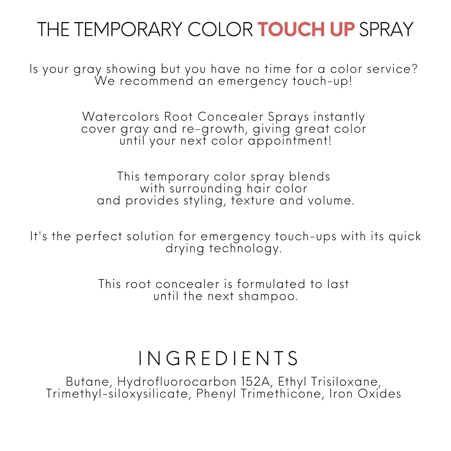 Watercolors Root Concealer Touch Up Texture & Volume Spray, Covers Gray Roots & Regrowth - Platinum 2 oz