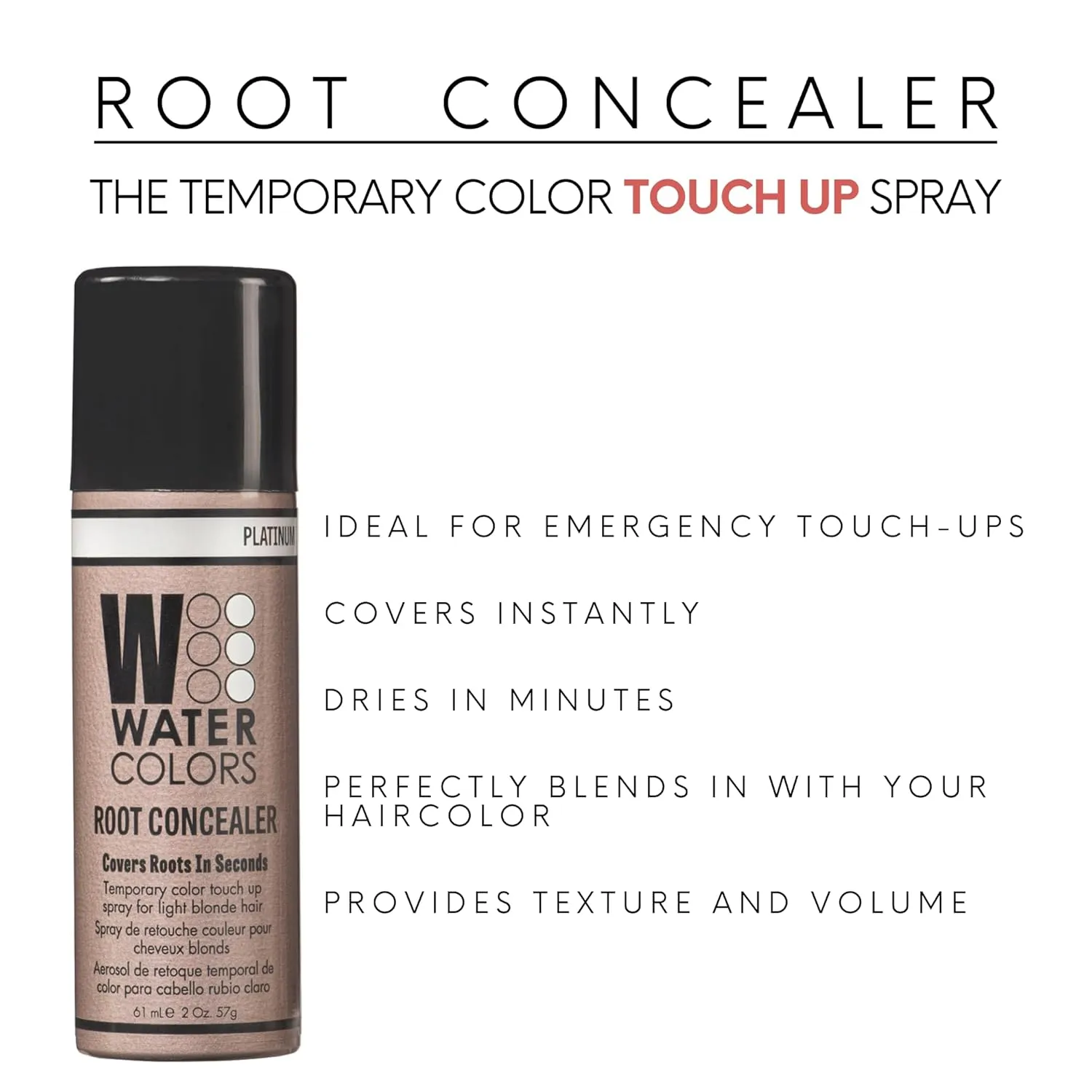Watercolors Root Concealer Touch Up Texture & Volume Spray, Covers Gray Roots & Regrowth - Platinum 2 oz