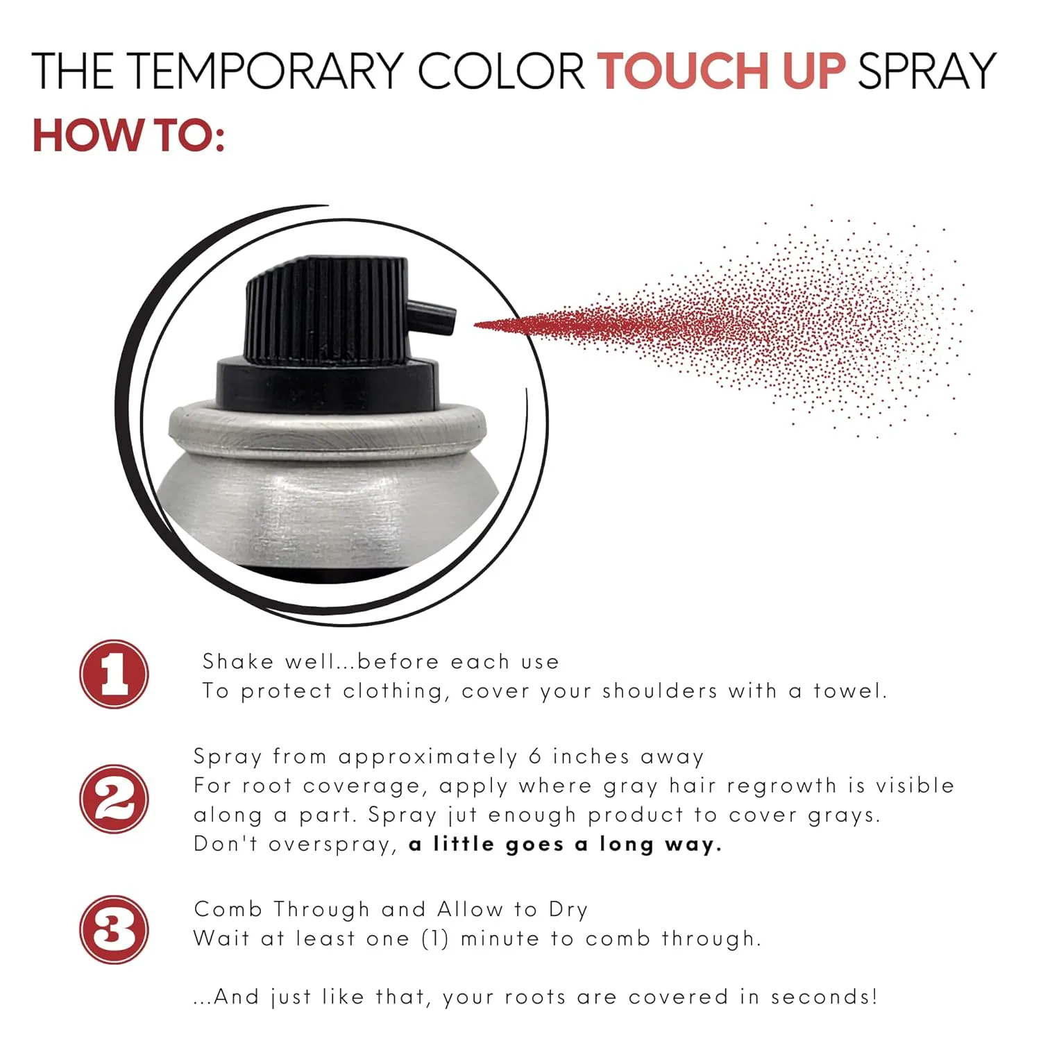 Watercolors Temporary Haircolor Touch Up Spray Dye - Covers Gray Roots in Seconds, Color Root Concealer and Gray Hair Cover Up (RED)