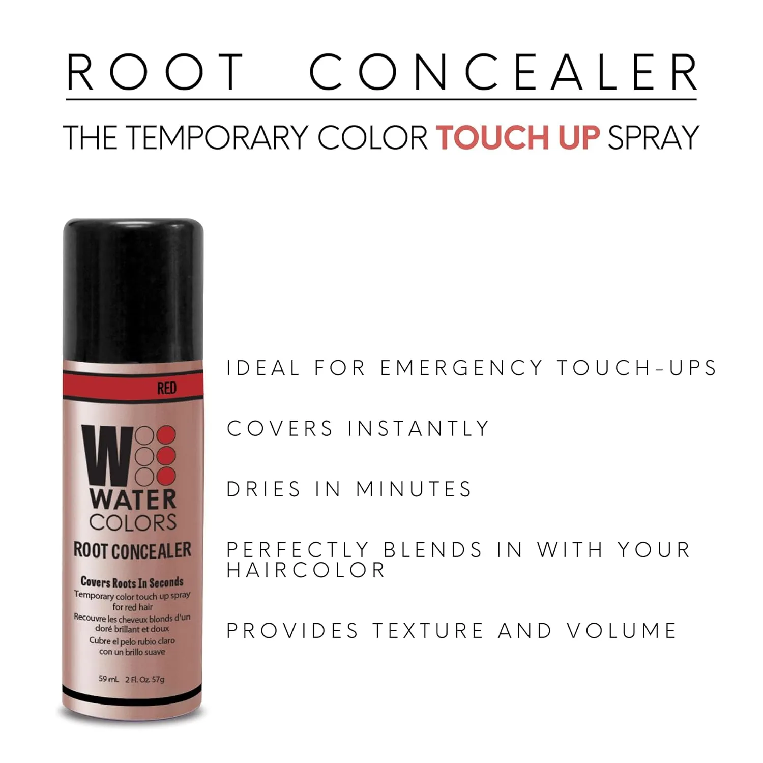 Watercolors Temporary Haircolor Touch Up Spray Dye - Covers Gray Roots in Seconds, Color Root Concealer and Gray Hair Cover Up (RED)
