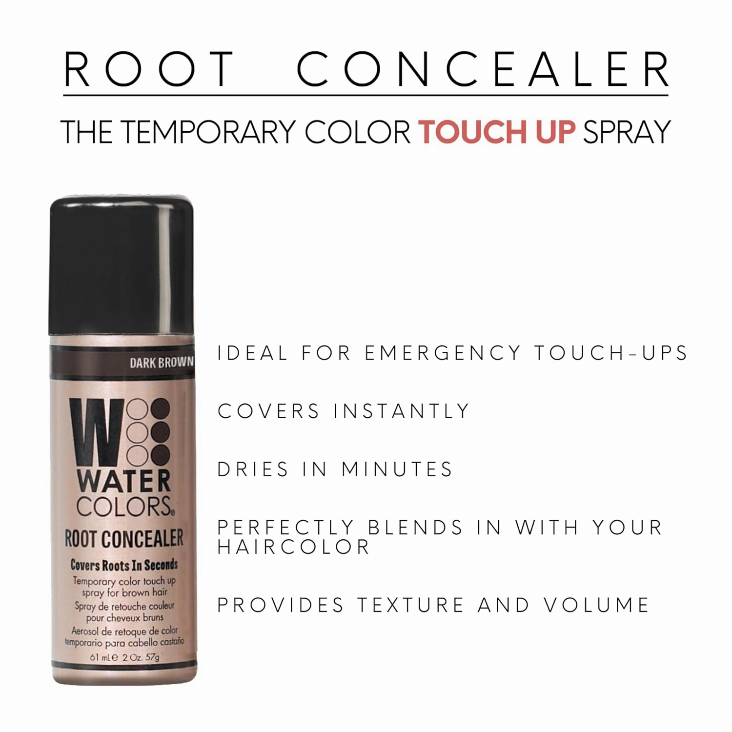 Watercolors Color Root Concealer - Temporary Hair Touch Up Spray Dye, Covers Gray Roots in Seconds (DARK BROWN)