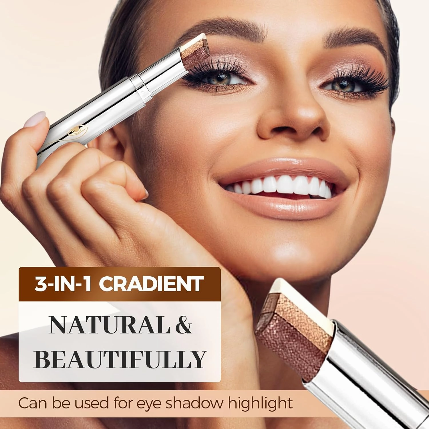 Waterproof Gradient Shimmer Eye-Shadow Stick, 2025 Upgrade 3-in-1 Cream Eyeshadow Sticks, Long-Lasting Glitter Eye-Shadow Stick Eye Brightener Pencil for Women Girls Layered Eye Makeup (#03 Brown)