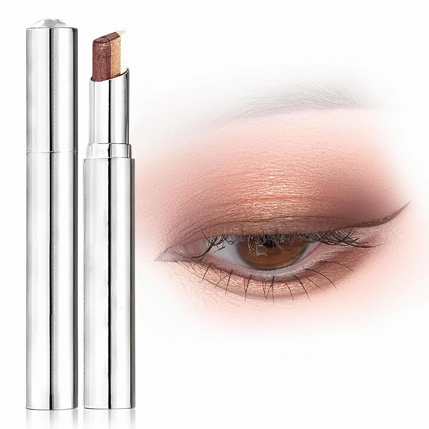 Waterproof Gradient Shimmer Eye-Shadow Stick, 2025 Upgrade 3-in-1 Cream Eyeshadow Sticks, Long-Lasting Glitter Eye-Shadow Stick Eye Brightener Pencil for Women Girls Layered Eye Makeup (#03 Brown)