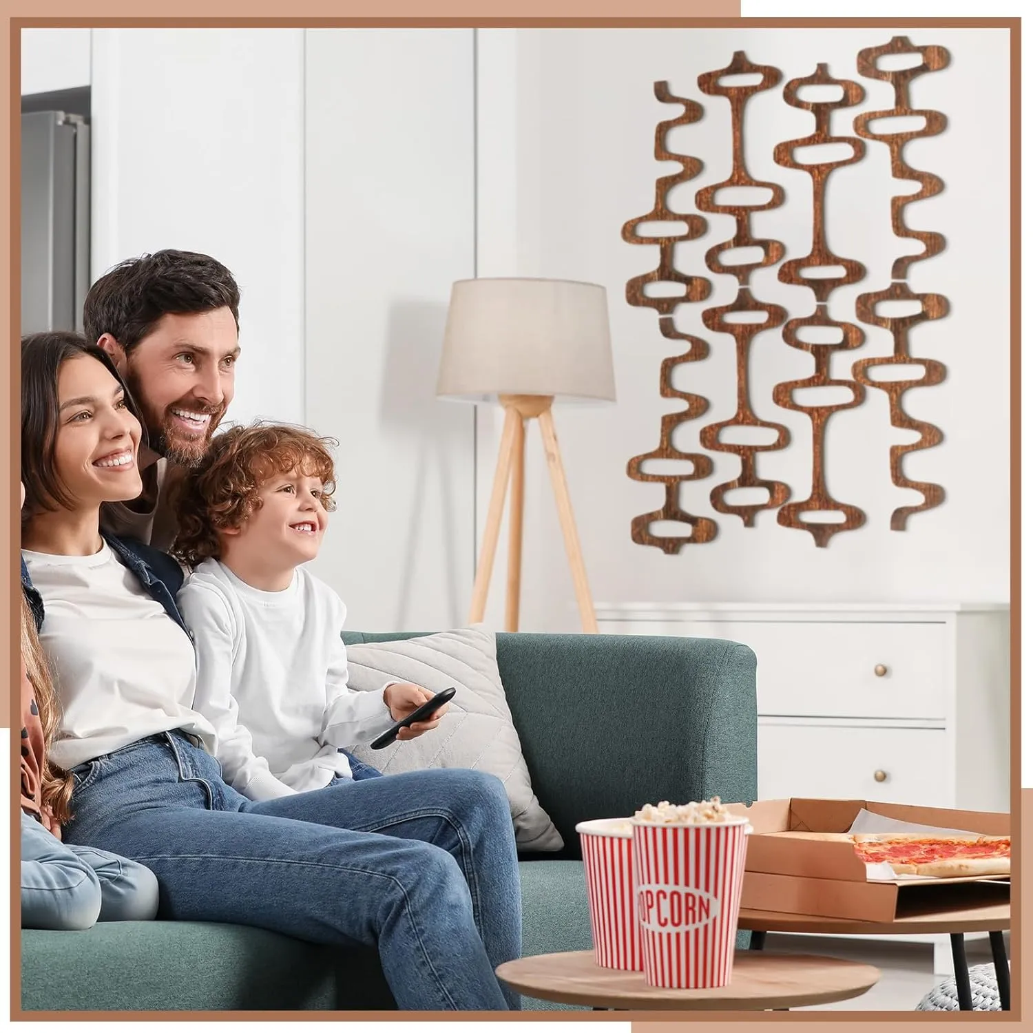 Wenqik 8 Pack Mid Century Modern Wall Art Decor Large Wood Abstract Geometric Wall Panels Decorative for Interior Living Room Home Bedroom(Brown)