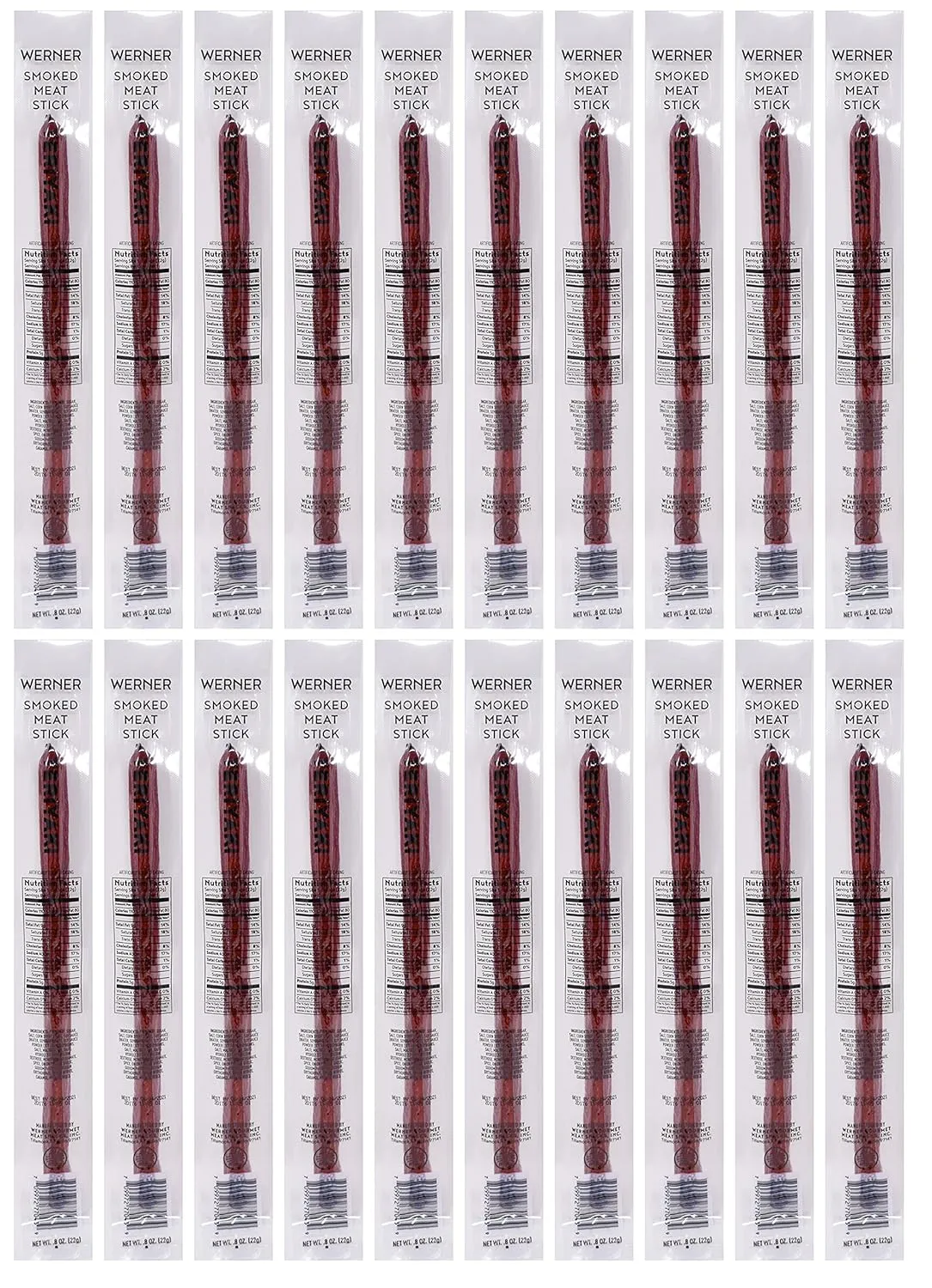 Werner Smoked Individually Wrapped Meat Sticks – 20 Count Meat Sticks, 0.8 Ounces – Made in the USA, Smoked Jerky Sticks (Teriyaki)