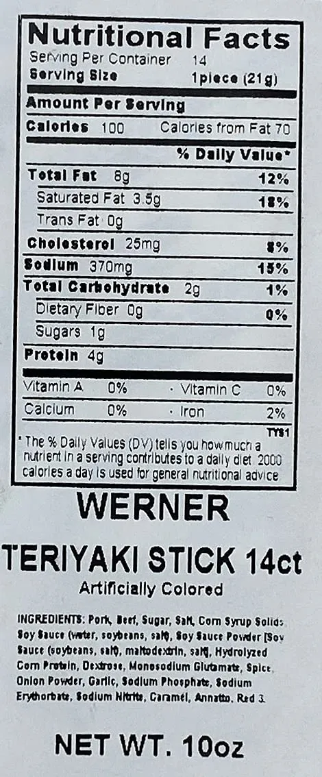 Werner Teriyaki Meat Sticks - 14 Count Bulk Meat Sticks, 10 Ounce Resealable Bag