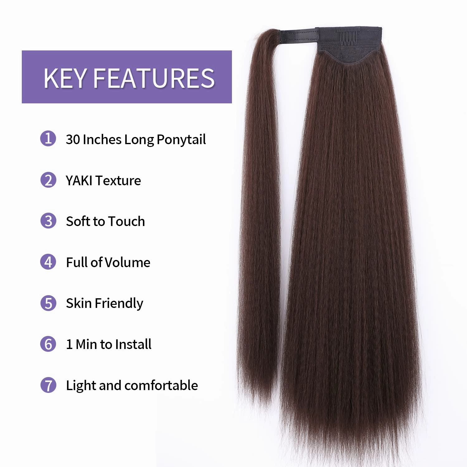 WIGNEE Kinky Straight Ponytail Wrap Around Long Ponytail Extension Natural Black Yaki Ponytail Extension for Black Women Pony Tails Hair Extensions (Dark Brown, 30 Inches)