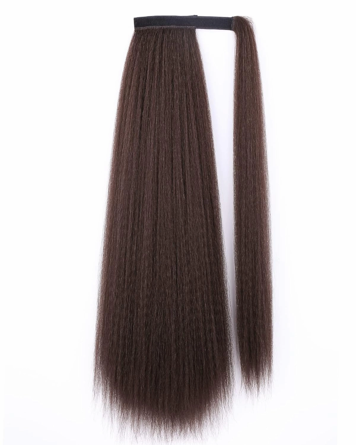 WIGNEE Kinky Straight Ponytail Wrap Around Long Ponytail Extension Natural Black Yaki Ponytail Extension for Black Women Pony Tails Hair Extensions (Dark Brown, 30 Inches)