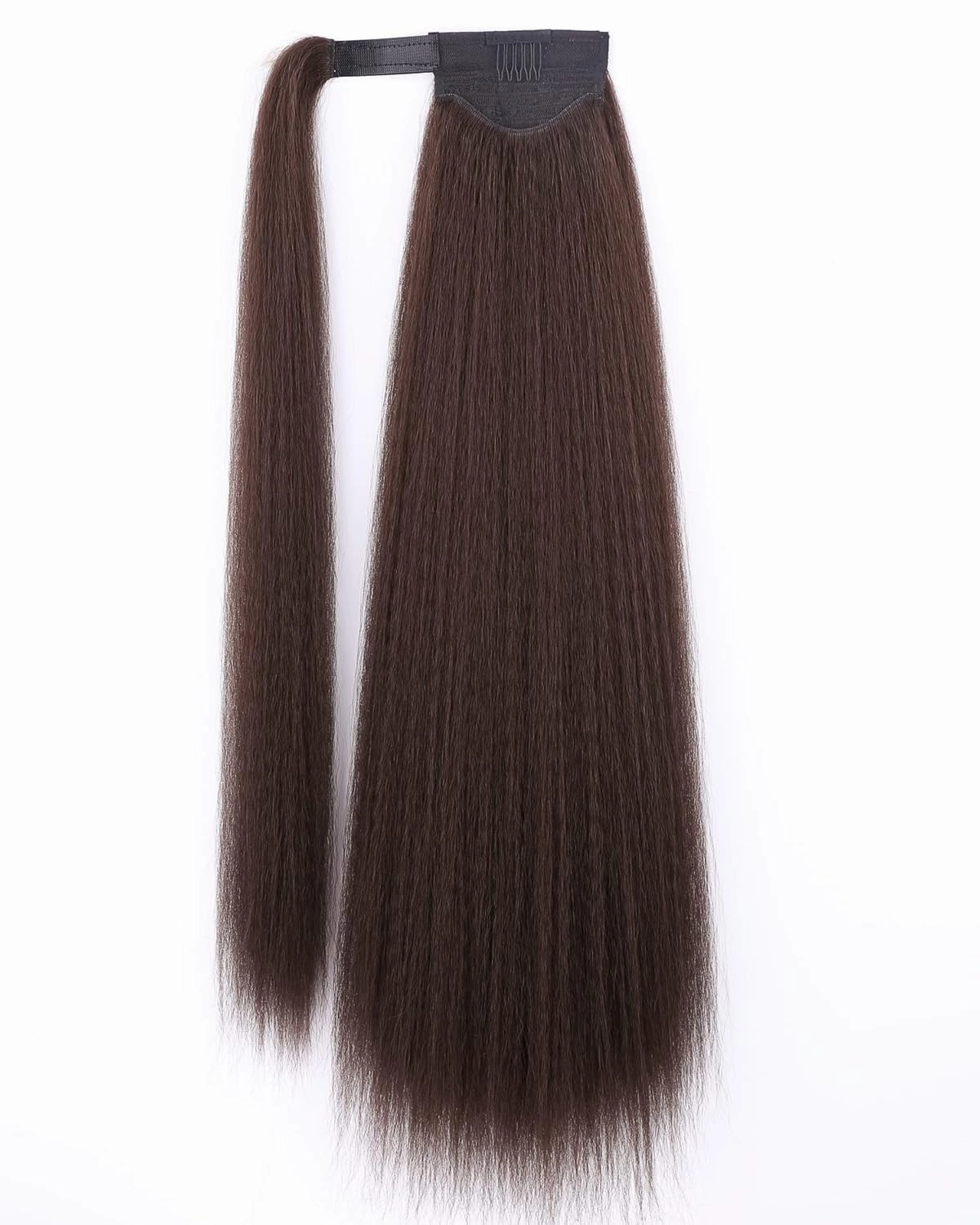 WIGNEE Kinky Straight Ponytail Wrap Around Long Ponytail Extension Natural Black Yaki Ponytail Extension for Black Women Pony Tails Hair Extensions (Dark Brown, 30 Inches)