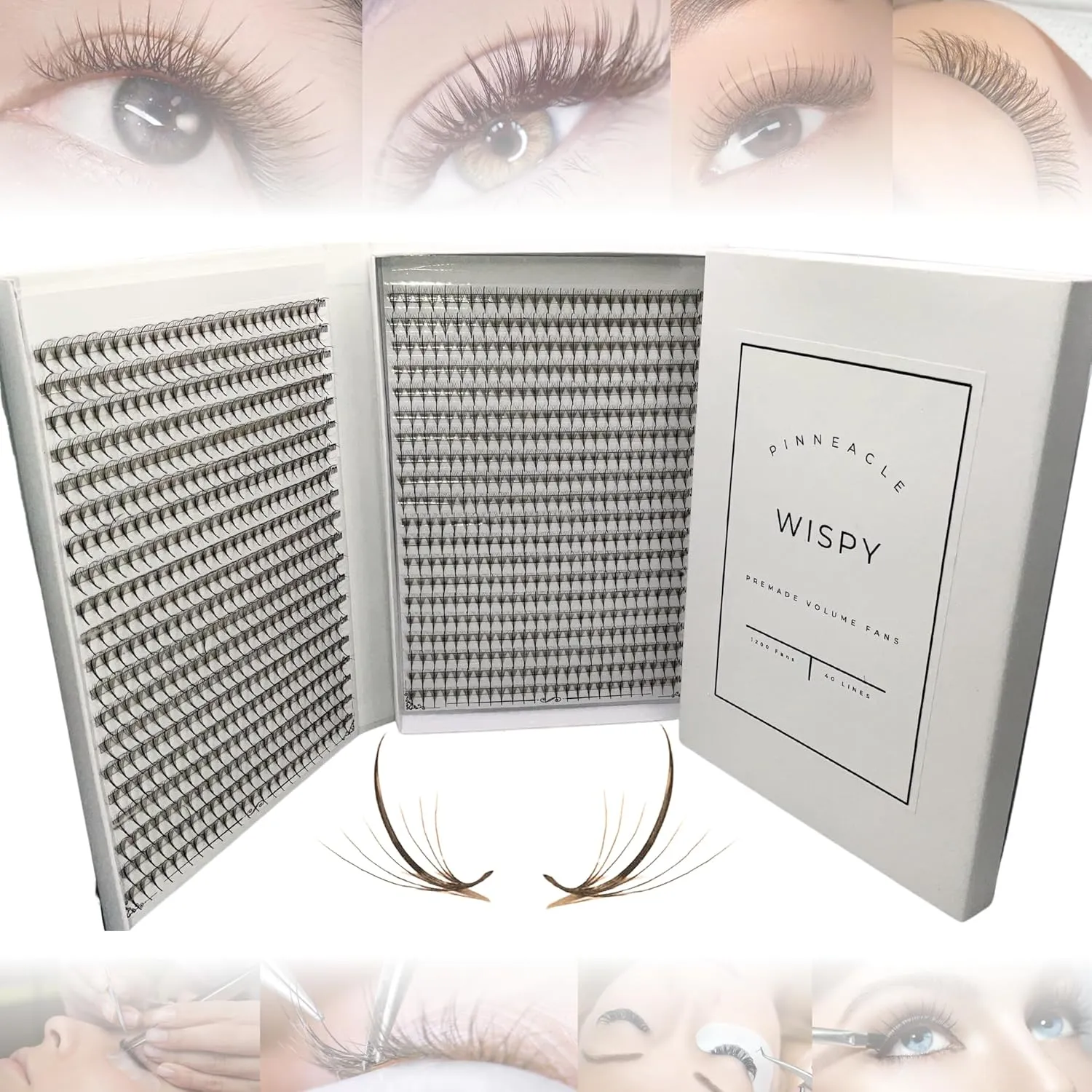 Wispy 1200 Fans | 5D volume | 0.07 | Mix 4 sizes in 1 | Easy pick-up | Premade volume fans for eyelashes extensions | Pinneacle Lash (Brown | C curl | 9-10-11-12mm)