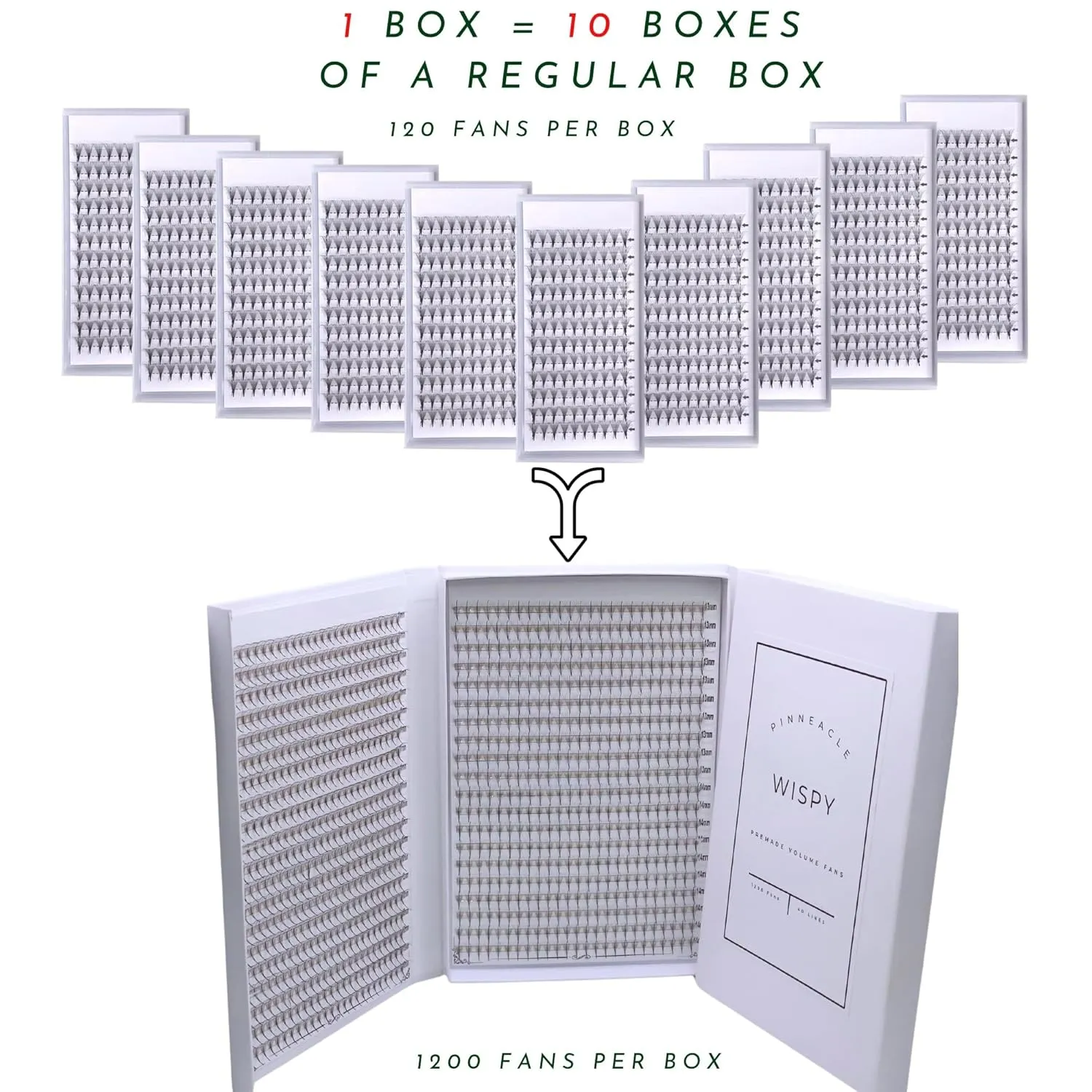 Wispy 1200 Fans | 5D volume | 0.07 | Mix 4 sizes in 1 | Easy pick-up | Premade volume fans for eyelashes extensions | Pinneacle Lash (Brown | C curl | 9-10-11-12mm)