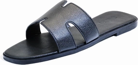 Women's Flat Sandals, Ladies Leather Slippers, Comfy Dressy Slip on Shoes Elegant Slides Summer Fall Spring Cute Open Toe Casual Footwear