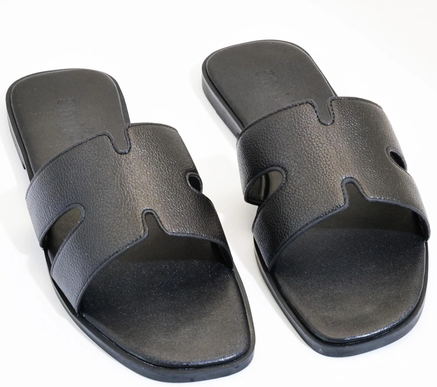 Women's Flat Sandals, Ladies Leather Slippers, Comfy Dressy Slip on Shoes Elegant Slides Summer Fall Spring Cute Open Toe Casual Footwear