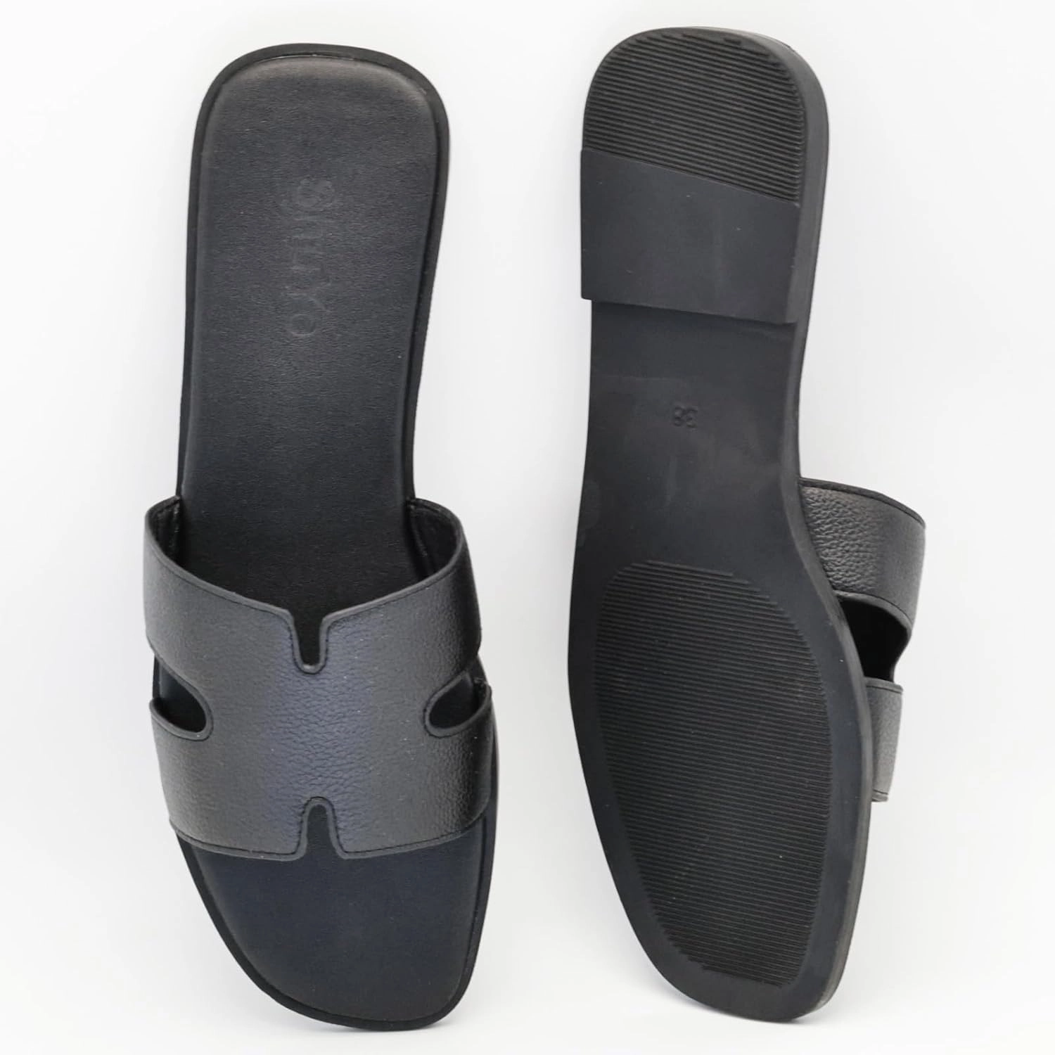 Women's Flat Sandals, Ladies Leather Slippers, Comfy Dressy Slip on Shoes Elegant Slides Summer Fall Spring Cute Open Toe Casual Footwear
