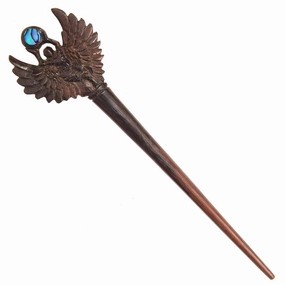 Women's Natural Wood Carved Abalone Goddess Isis Holding Sun Hair Pin Stick Hairpin