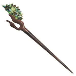 Women's Natural Wood Carved Abalone Swan Bird Feather Wing Hair Pin Stick Hairpin