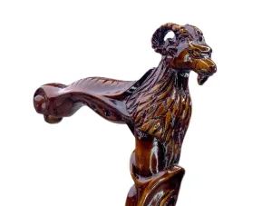 Wooden Goat Engraved Hand carved Cane - Premium Wood Carved Walking Stick Cane With Ergonomic Palm Grip Handle - 36" Brown Handmade Elegant Carved Walking Stick For Men Women