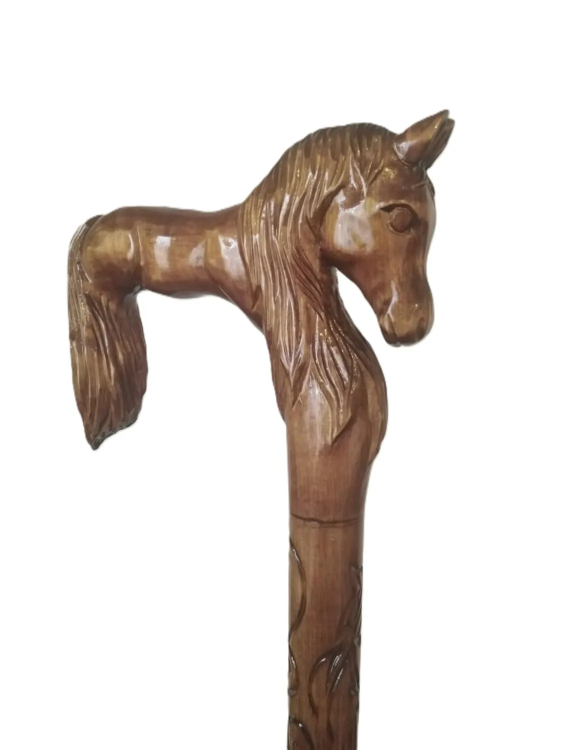 Wooden Horse Head Engraved Hand carved Cane - Premium Wood Carved Walking Stick Cane With Ergonomic Palm Grip Handle - 36" Brown Handmade Elegant Carved Walking Stick For Men Women