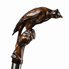 Wooden Falconry Head Engraved Hand carved Cane - Premium Wood Carved Walking Stick Cane With Ergonomic Palm Grip Handle - 36" Brown Handmade Elegant Carved Walking Stick For Men Women