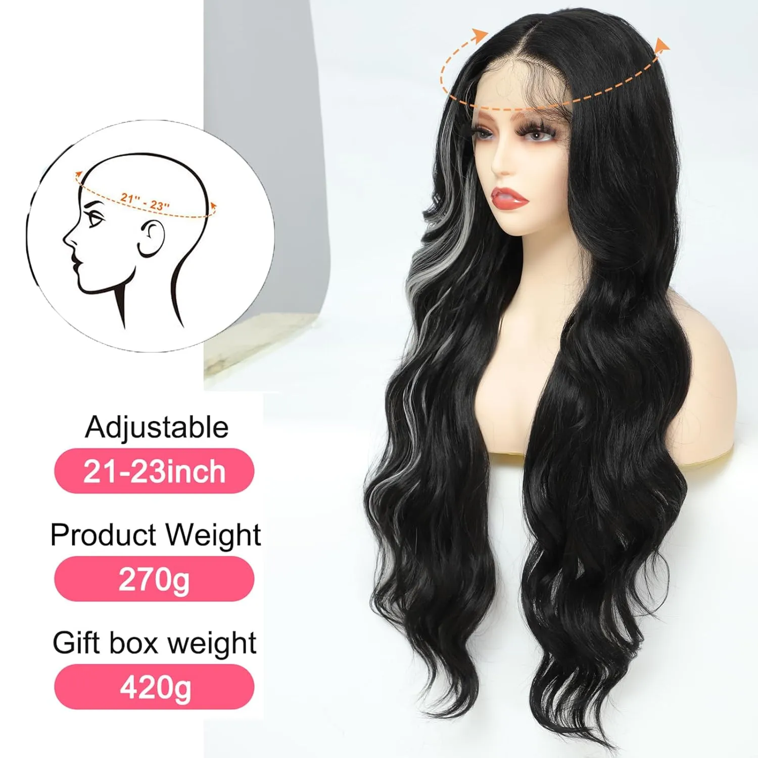 X-TRESS 28 Inch Skunk Stripe Black Body Wave Lace Front Wigs For Black And White Women 180 Density Glueless Wig Pre Plucked Cut Baby Hair 13x4x1 Synthetic HD Lace Front Wig
